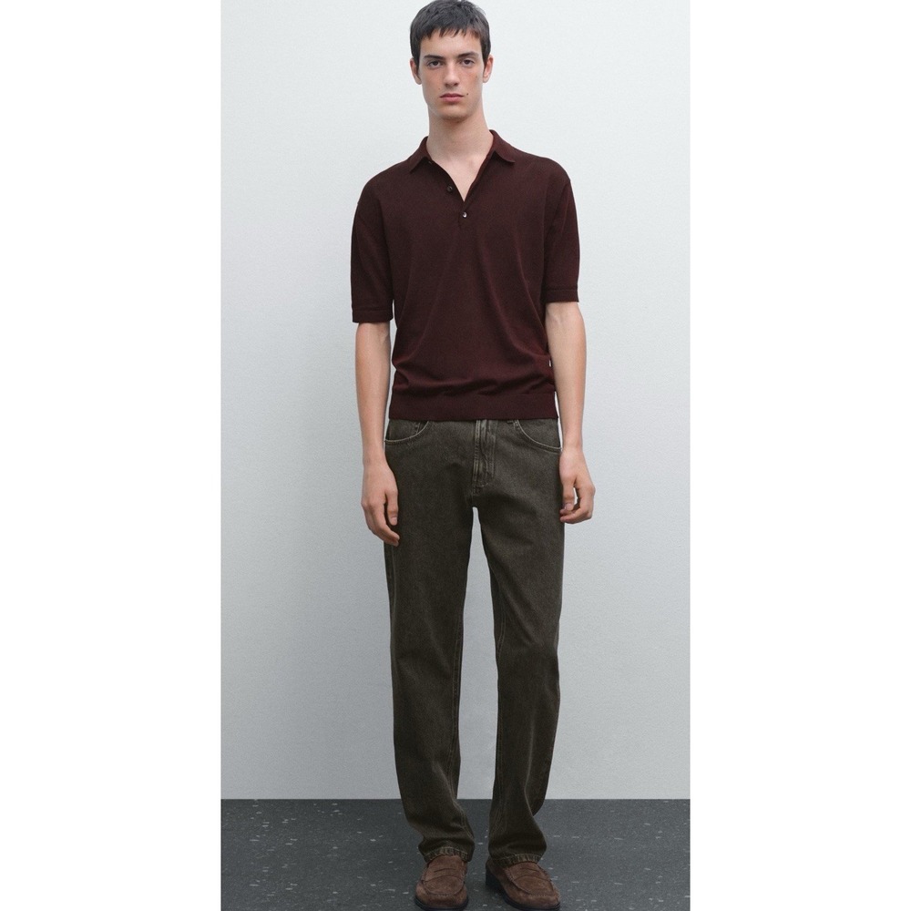 Massimo‎ Dutti Mens Polo Shirt Size S Brown Button Collared Tee